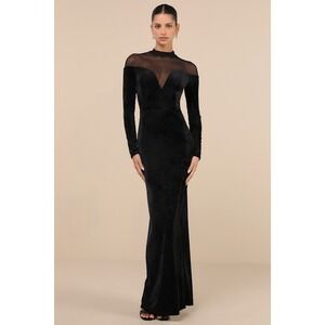 Lulus Exemplary Allure Black Velvet Mock Neck Long Sleeve Maxi Dress